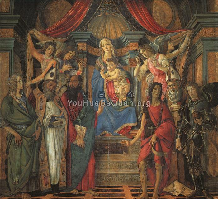 圣母子与四天使及六圣徒(圣座上的圣母与圣徒) - 桑德罗·波提切利